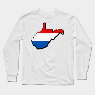 Red, White, and Blue West Virginia Outline Long Sleeve T-Shirt